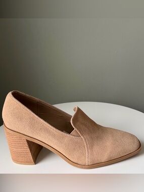 Joie Wevenly tan suede square toe block heel loafer pumps NWT